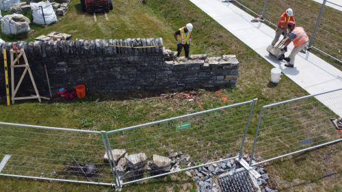 Dry stone wall at Gore Road Public Library